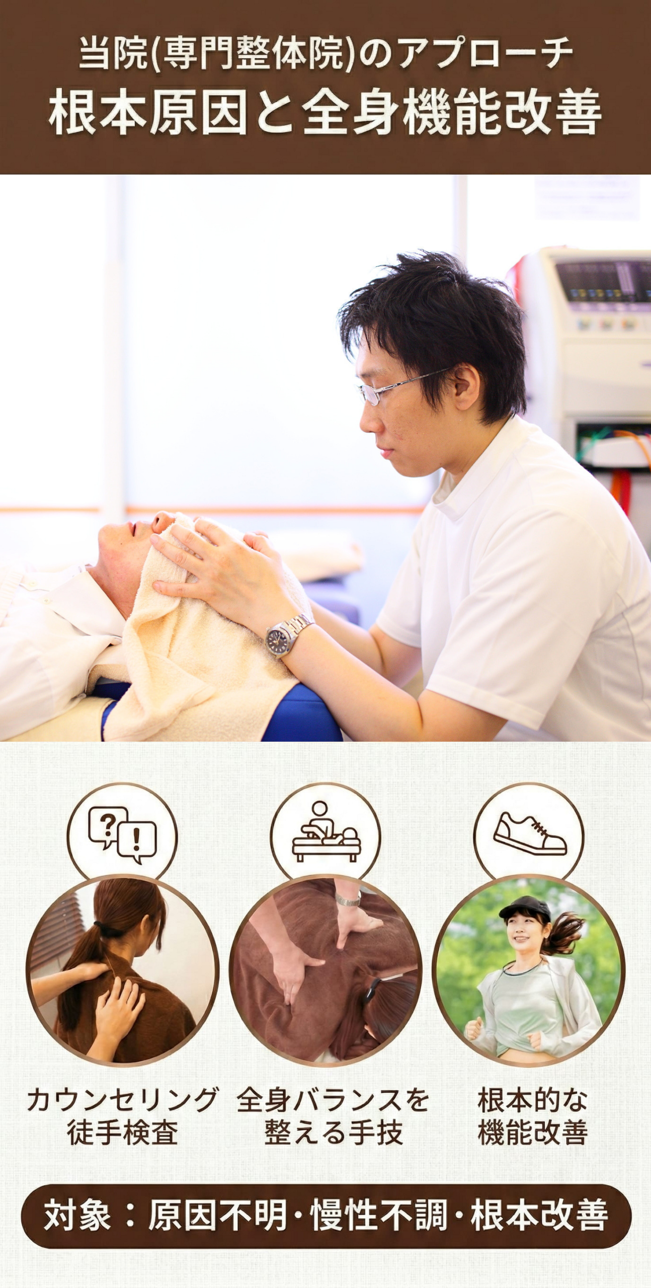当院（ 専門整体院）のアプローチ根本原因と全身機能改善